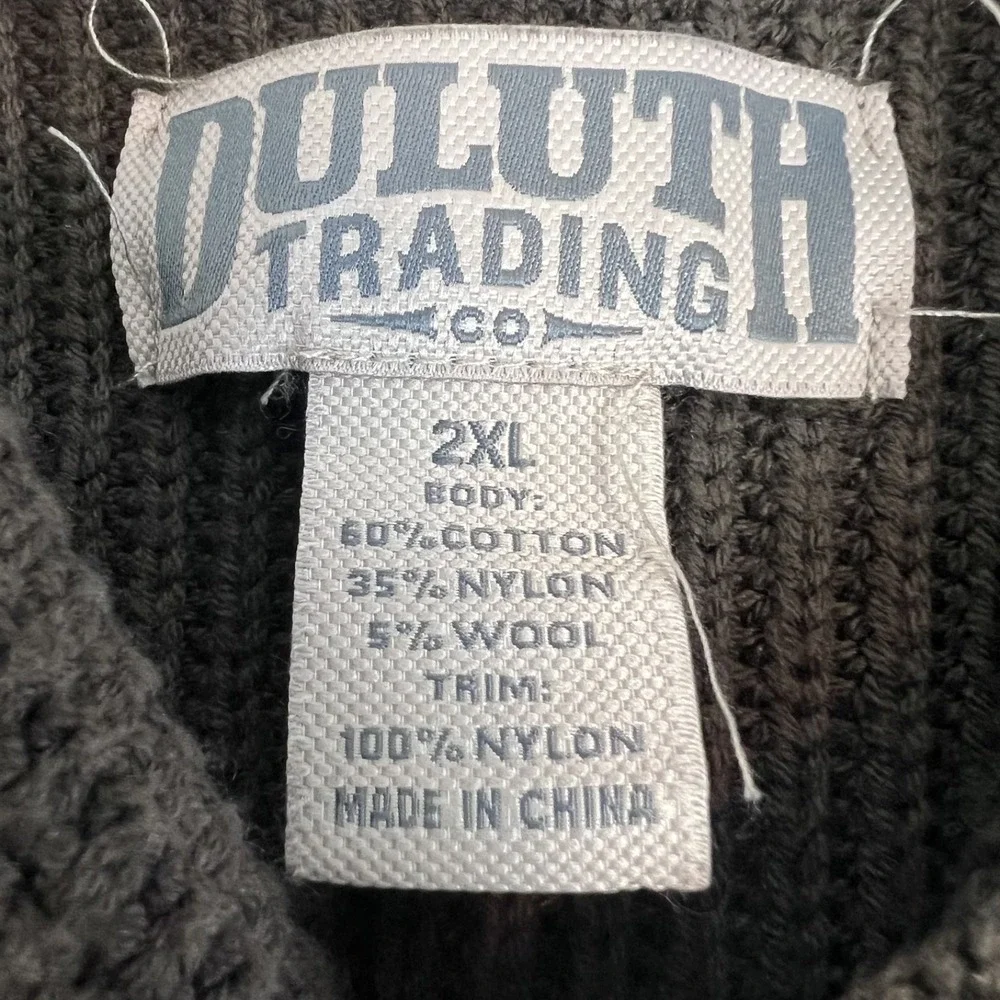 Duluth Sweater Mens 2XL Brigadier Shawl Collar Fisherman Knit Chunky Elbow Patch
